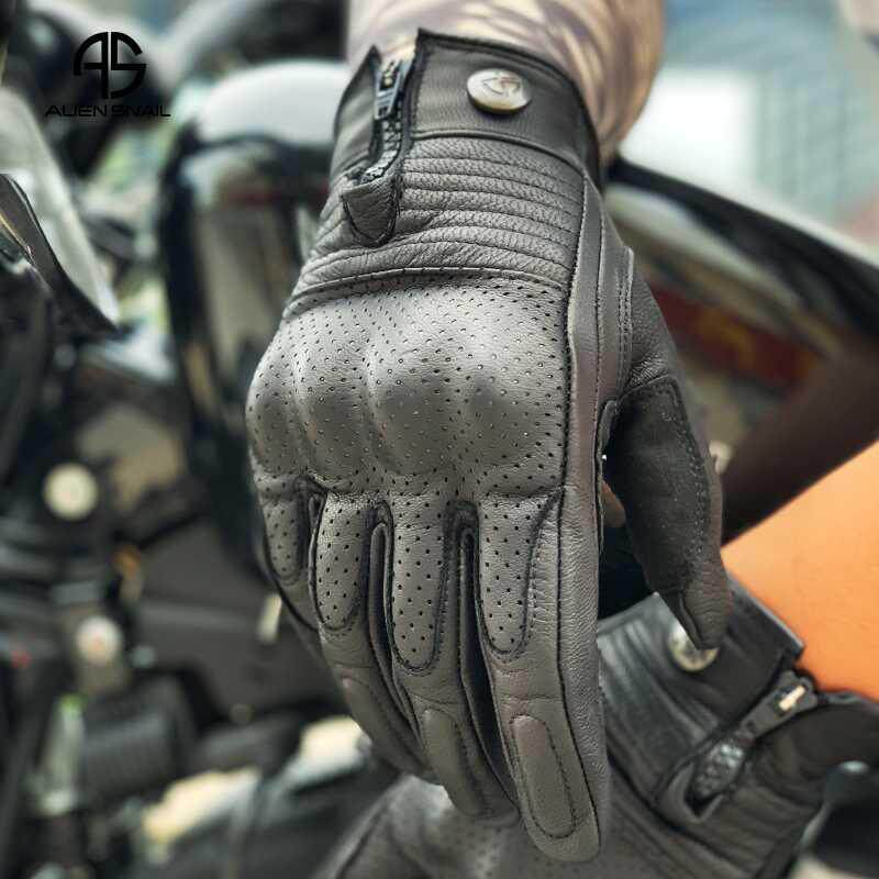 Alien snail motorcycle gloves men and women riding gloves sheepskin retro motorcycle gloves anti-fall knight gloves spring
