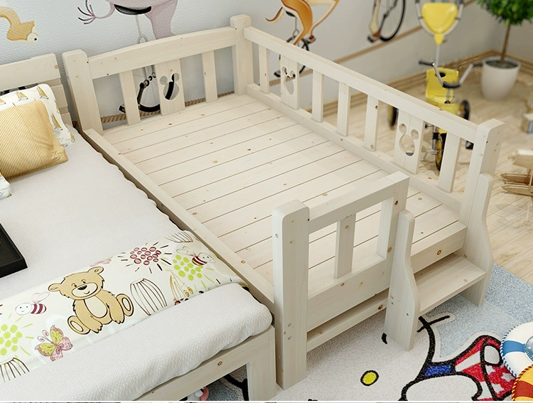Guardrail nôi bé trai cô gái giường thông giường giường đơn mở rộng khâu giường tùy chỉnh rắn trẻ em giường gỗ với - Giường