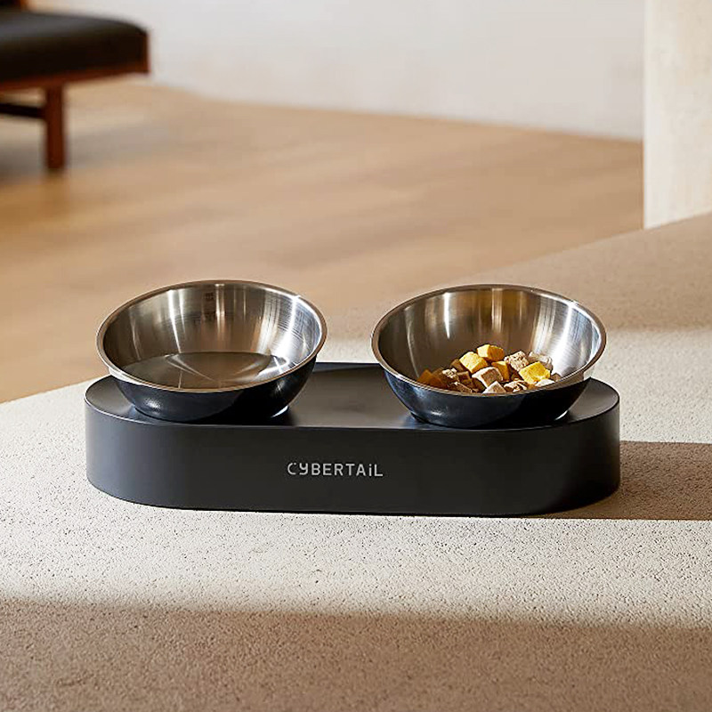 PETKIT Small Pei 15 ° Stainless Steel Double Bowl Adjustable Protection Cervical Spine Inclined Cat Bowl Cat Food Basin