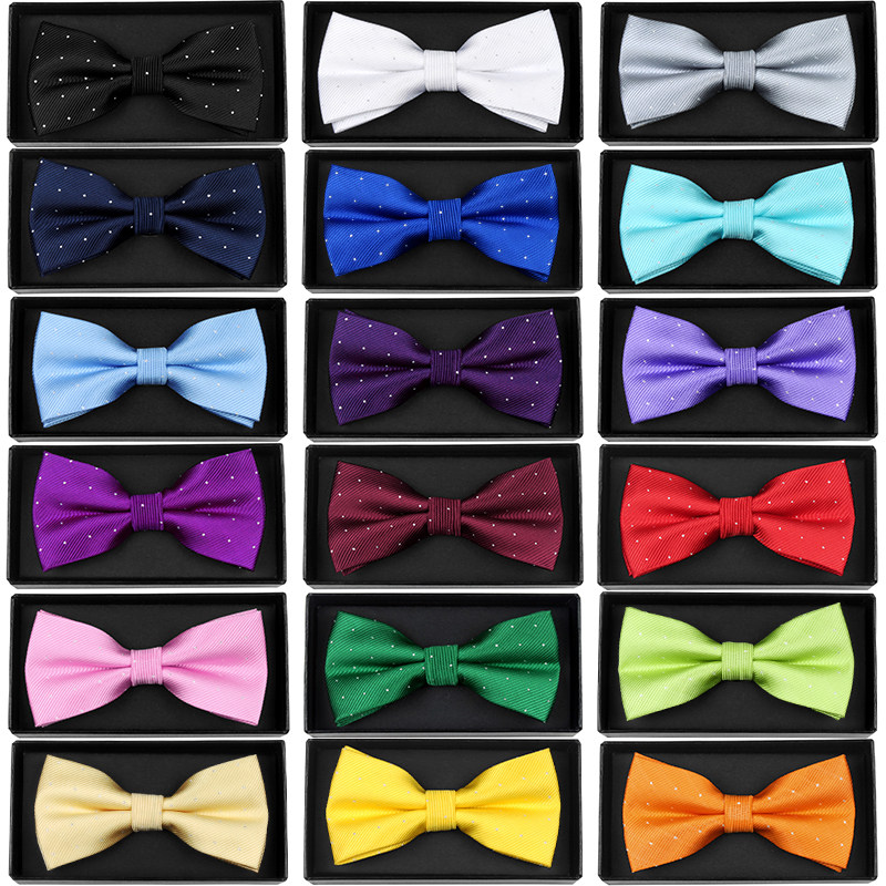 LSLYMY men's business formal wedding groom British double bow tie Solid color silver point bow Total 19