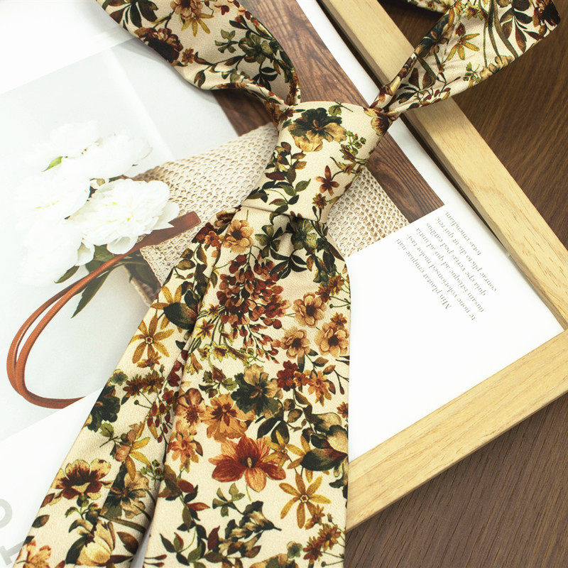 Oil Painting Series Floral Print Vintage Mysterious Pattern Men's and Women's Casual Tie Wedding Stage Coffee Color Yellow