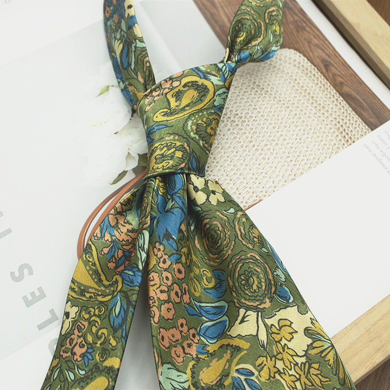 Oil Painting Series Floral Print Vintage Mysterious Pattern Men's and Women's Casual Tie Wedding Stage Coffee Color Yellow