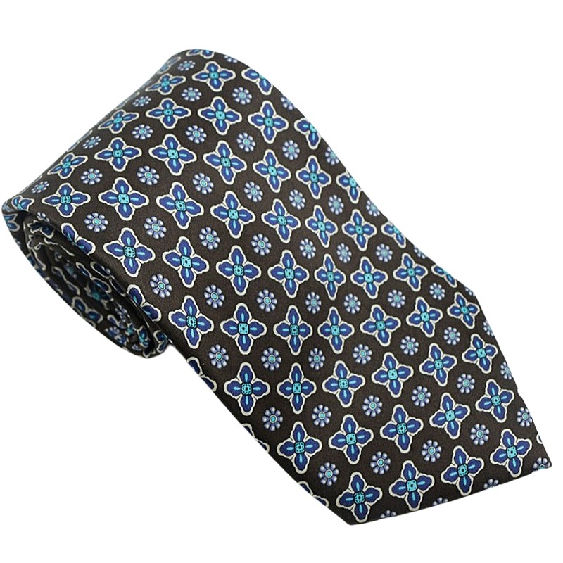 10cm Men's Silk Printed Tie Mulberry Silk Vintage British Style Tie Italian Style Coffee Color Pattern