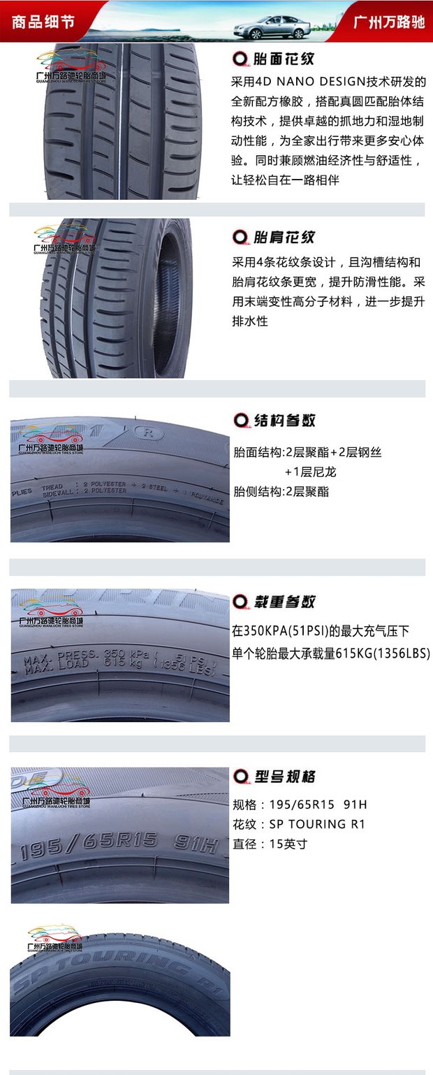 Lốp Dunlop 195 / 65R15 R1 91H hoàn toàn mới lốp xe ô tô bán tải