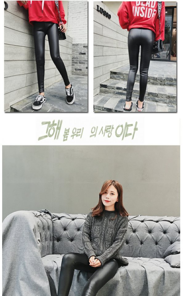 Quần legging mùa thu và mùa đông quần bó màu đen giả da cộng với nhung dày mùa đông chân quần nữ mặc mỏng quần jean rách nữ
