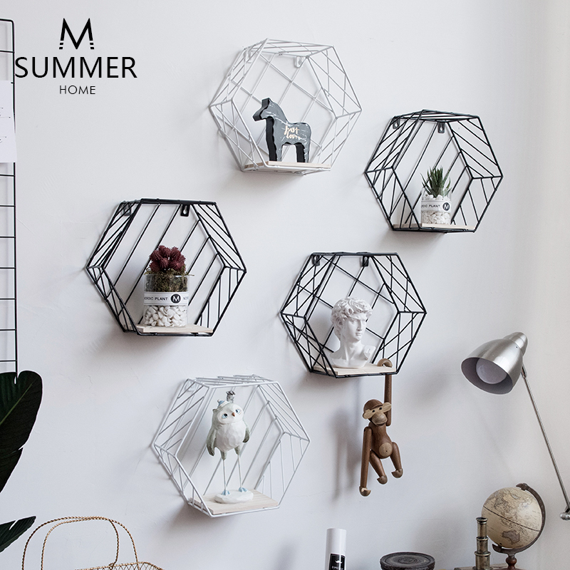 Modern minimalist Nordic Wind wall Creative composition wall-mounted Living Room Bedroom Bookshelves Hexagon Geometric Shelve
