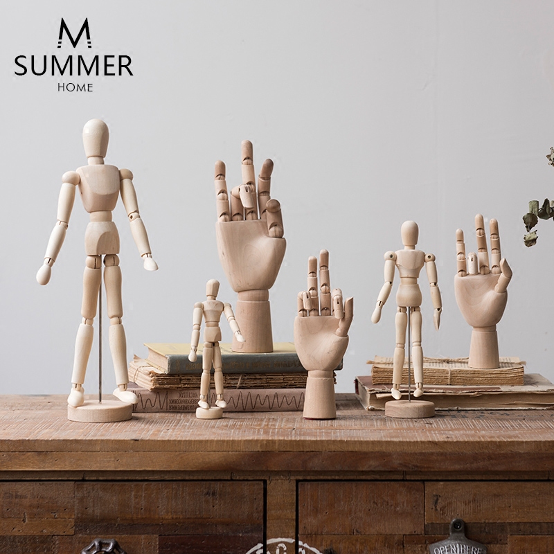 Nordic Ins Creative Wooden Heads Joint Hands Model Sketching Clothing Shop Fine Art Home Tabletop Decorations Hem
