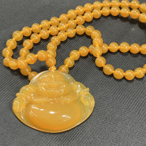 Rui Crown Cuts Natural jade Burmese yellow Longyu boutique jewels Big rich and expensive Buddha pendant sweater chain Yupe Certificate