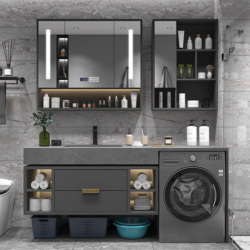 Balcony Washing machine cabinet Bathroom cabinet combination Light luxury intelligent rock plate one-piece basin Wash hands wash face wash table Bath cabinet