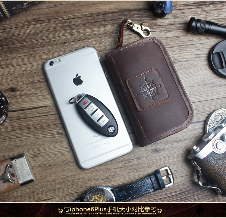Túi da handmade thủ công retro crazy ngựa da xe túi chìa khóa đa chức năng thay đổi thẻ gói thủy triều ví móc chìa khóa nữ
