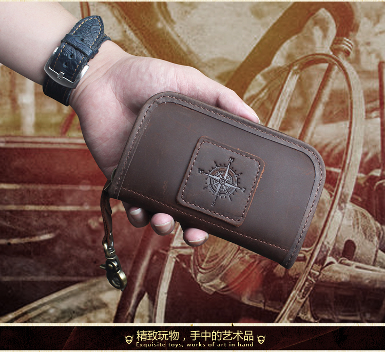 Túi da handmade thủ công retro crazy ngựa da xe túi chìa khóa đa chức năng thay đổi thẻ gói thủy triều ví móc chìa khóa nữ