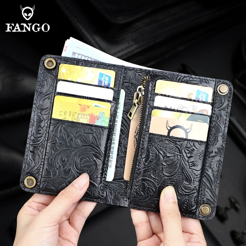 Мужской кожаный бумажник, ретро кошелек, из натуральной кожи, воловья кожа