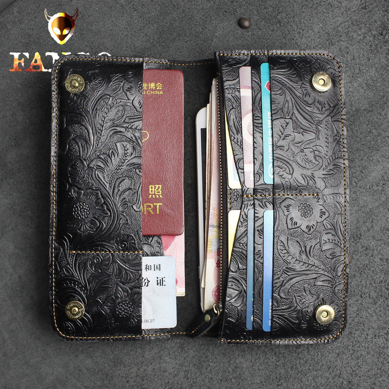 Original Handmade Long Leather Wallet for Men and Women, Genuine Leather Vintage Wallet, Top Layer Crazy Horse Leather Magnetic Buckle Couple Wallet