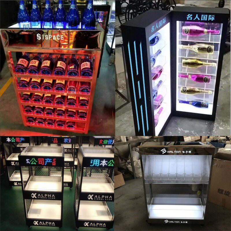 Bar light-emitting champagne cabinet LED charging mobile wine cabinet nightclub KTV hotel can push foreign wine rack three-tier champagne cabinet