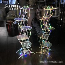 Luminous fruit plate Bar KTV snack plate Creative fruit platter LED colorful wrought iron five-layer luxury large fruit plate