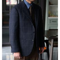 Autumn and winter all wool blue plaid single-breasted Italian semi-hemp lined suit mens single West 3 Buckle 2