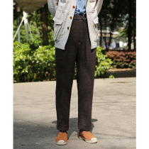 Spring and summer worsted wool Brown double pleated high waist trousers men Naples Paris buckle