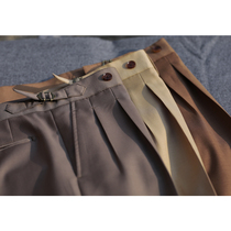 Spring and summer worsted wool trousers mens double pleated high waist trousers Naples Paris buckle