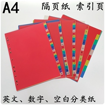 Document management Digital index page Plastic 11 holes A4 color classification page Spacer paper Paging paper matching binder