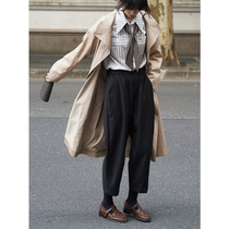 Line drawing imported fabric wool worsted black Joker simple high waist elastic tight thin three-dimensional ankle-length pants