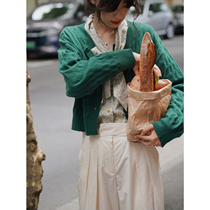 Line Secret Forest Retro French Emerald UPW Merino Wool Knitted Cardigan Grandma Shirt