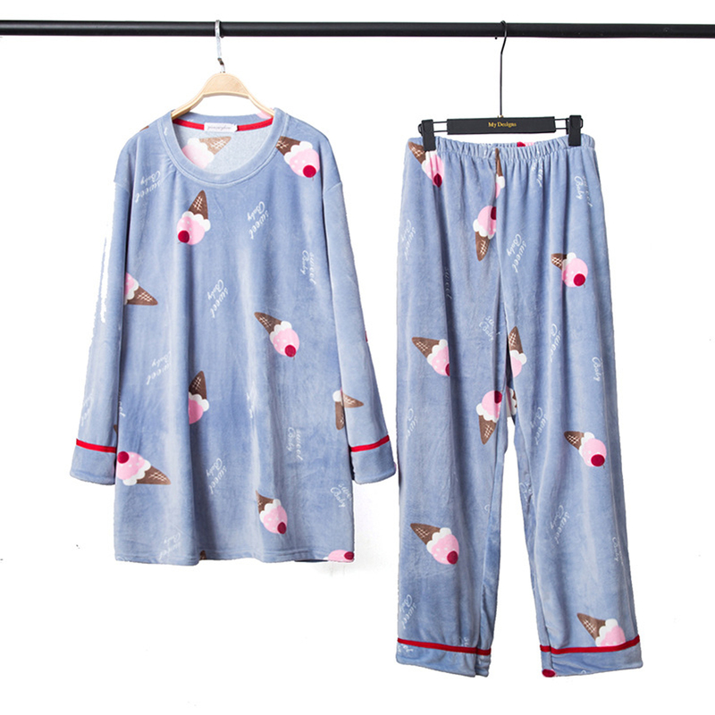 Extra Large Size Island Velvet Women's Pajamas Winter Velvet Long-Sleeved Long Pants for Plus-Size Moms 100kg Loose Loungewear