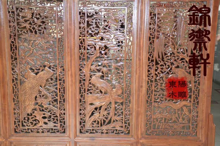 Khuyến mãi Dongyang khắc gỗ màn hình hai mặt gỗ rắn cổ hoa và phân vùng màn hình chim long não gỗ Trung Quốc hiên - Màn hình / Cửa sổ tấm bình phong bằng vải