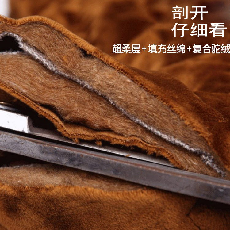 Quần ấm tuổi trung niên và cao tuổi Đàn ông và phụ nữ eo cao lỏng lẻo Quần lạc đà dày ba lớp cộng với quần cashmere mùa thu đông quan tat