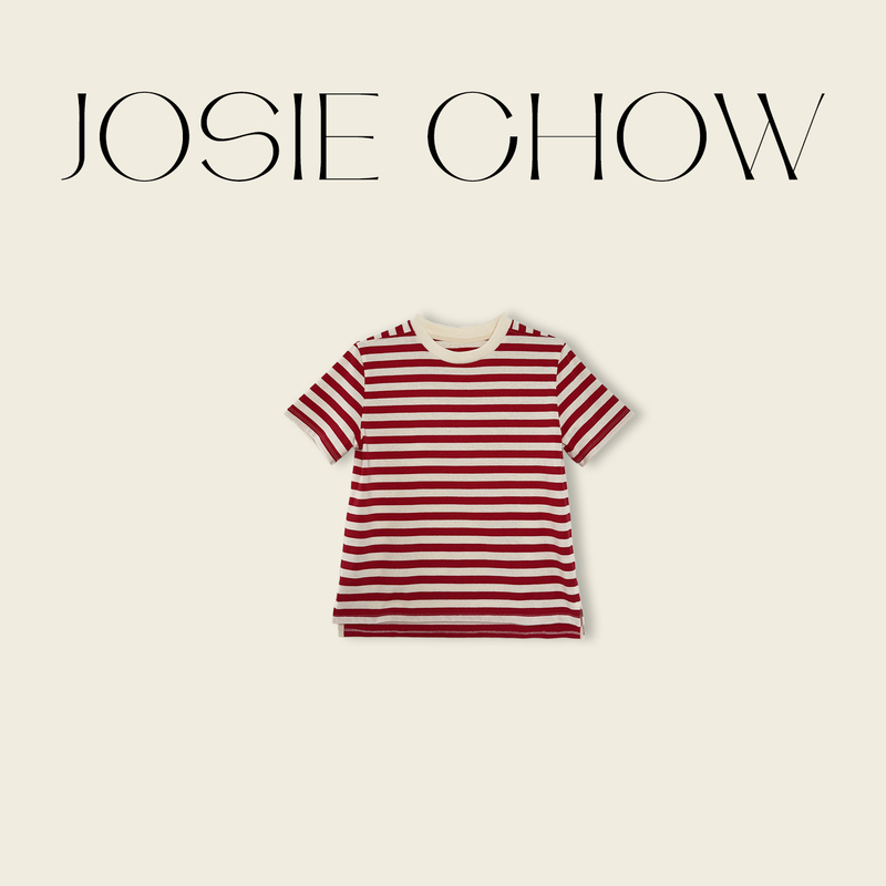 Josie Chow【Super Versatile】New Summer Style Loose Round Neck Striped T-Shirt Short-Sleeved Top Jc401495