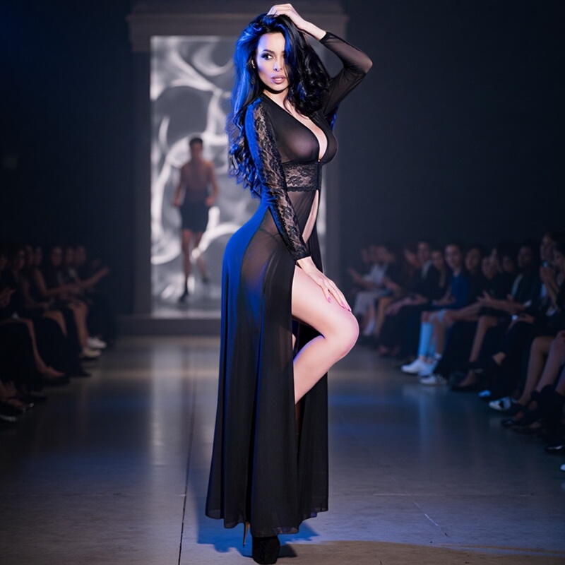 European and American High-Slit Mini Dress Goddess Nightclub Lace Sexy Long Dress Nightgown Queen Outfit Annual Meeting Performance See-Through European and American High-Slit Mini Dress Goddess Nightclub Lace Sexy Long Dress Nightgown Queen Outfit Annual Meeting Performance See-Through