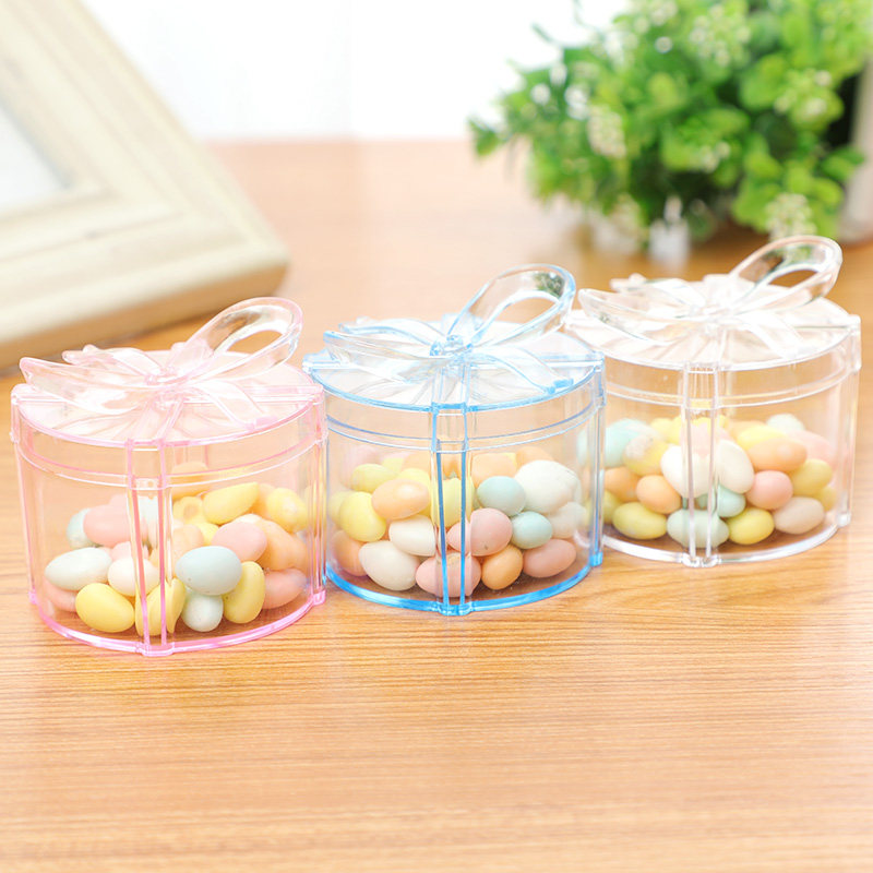 Food Packaging Box Cartoon Bow Knot Transparent Plastic Candy Box Bubble Mart Cut Corner Cake Hand-made Storage Box