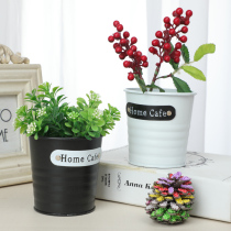 Nordic Creativity Small Iron Barrel Noodle Minimalist Home Retro Flower Pot Containing Barrel Sheet Iron Flower Arrangement Tabletop Pendulum Small Iron Barrel