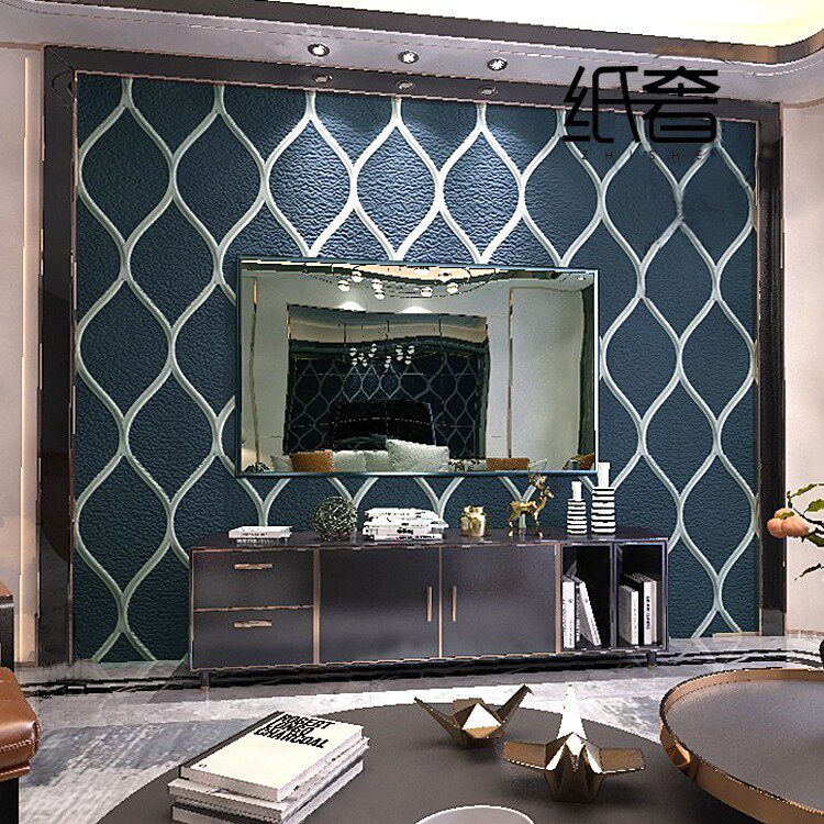 Nordic Water Corrugated Deer Deer Television Background Wallpaper Curve Strip Blue White Bar Bar Small Household Wallpaper