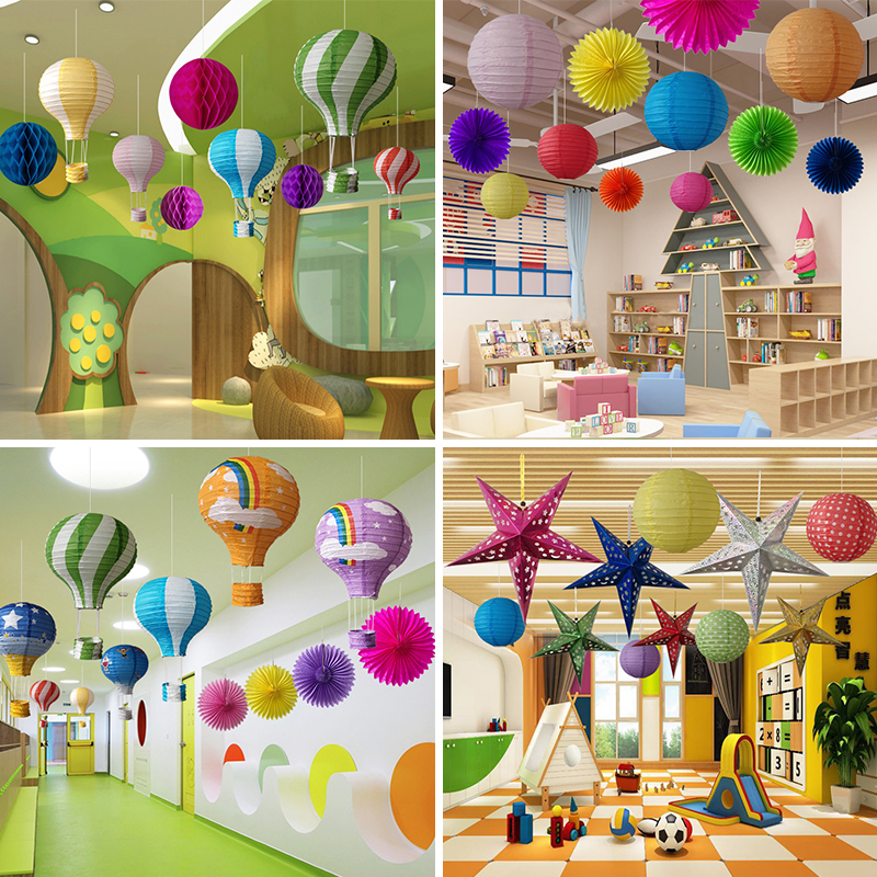 Shopping mall Spring decorations Festival Hot air balloons Paper lanterns Jewelry Store decoration Kindergarten corridor hanging ornaments Hanging ornaments