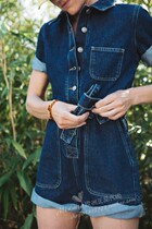 2 Color 20 spring summer French balzac denim one-piece shorts COMBINAISON FLORALIE