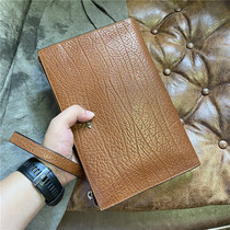 Pure original imported cowhide retro business simple multi-level practical mens clutch Classic texture handbag