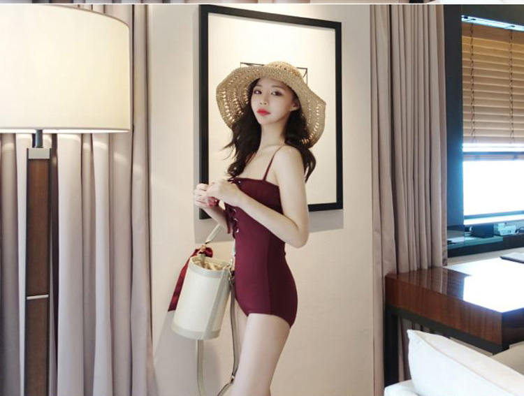 Áo tắm nữ một mảnh in lưới thời trang đỏ 2018 mới làn sóng gợi cảm mỏng ngực nhỏ siêu tụ tập Hàn Quốc nhỏ tươi đồ bơi liền thân cho bé trai