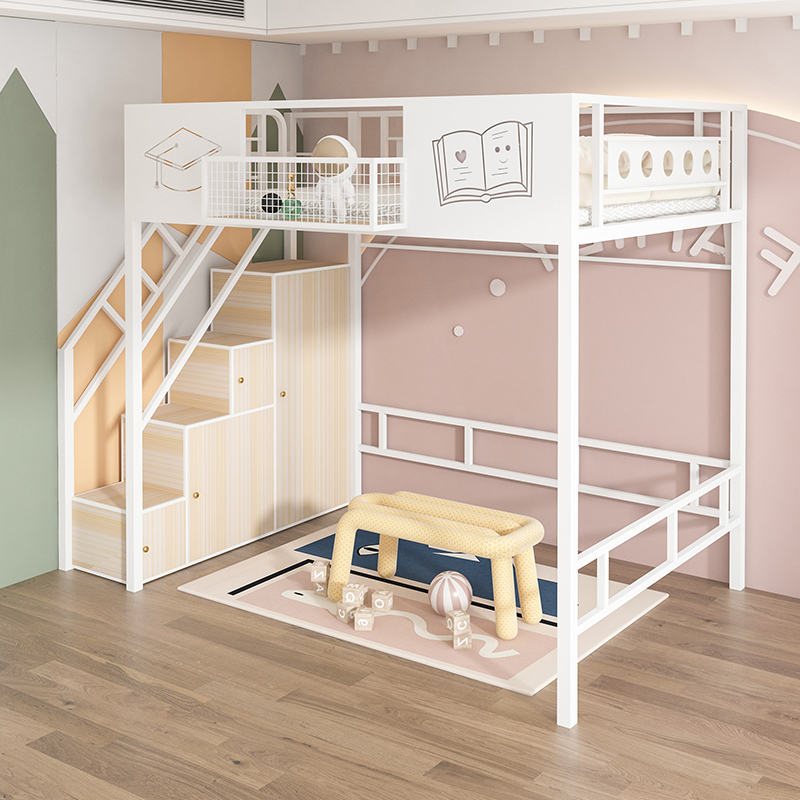 New Wrought Iron Loft Bed, Multifunctional Loft Bed, Simple and Space-Saving, Small Apartment Bed with Under-Bed Table, Iron Frame Bed, Nordic Style New Wrought Iron Loft Bed, Multifunctional Loft Bed, Simple and Space-Saving, Small Apartment Bed with Under-Bed Table, Iron Frame Bed, Nordic Style