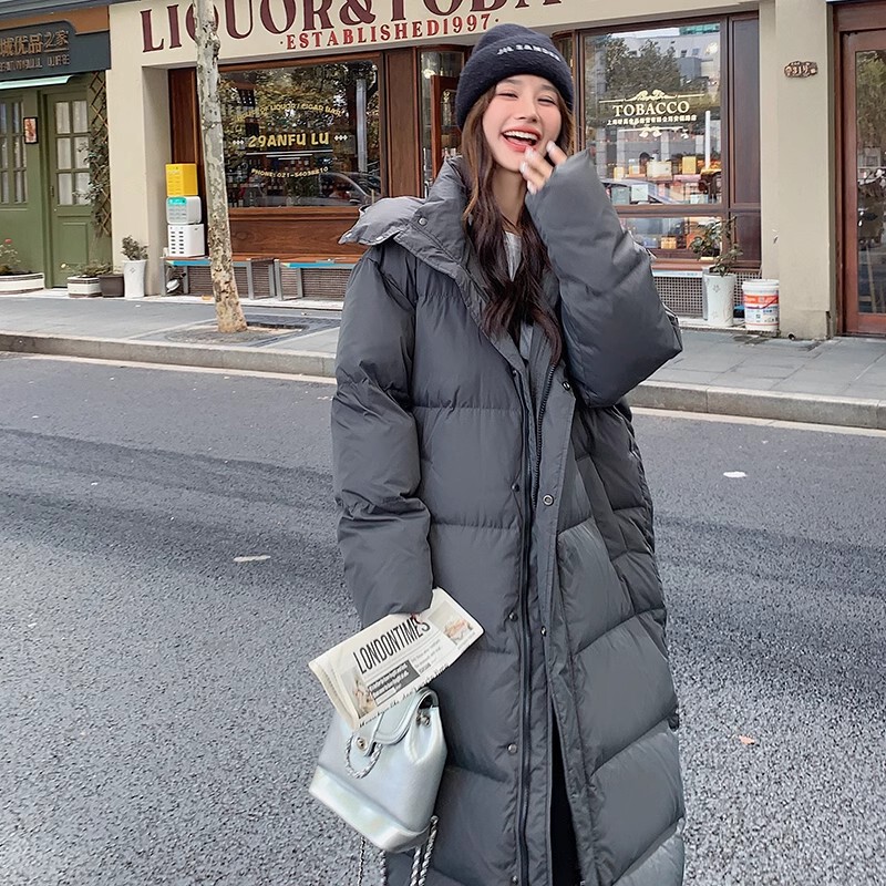 French Rouje Moaks Gray Extra-Long down Jacket for Women 2025 Winter Over-The-Knee 90% White Duck down Thick Coat