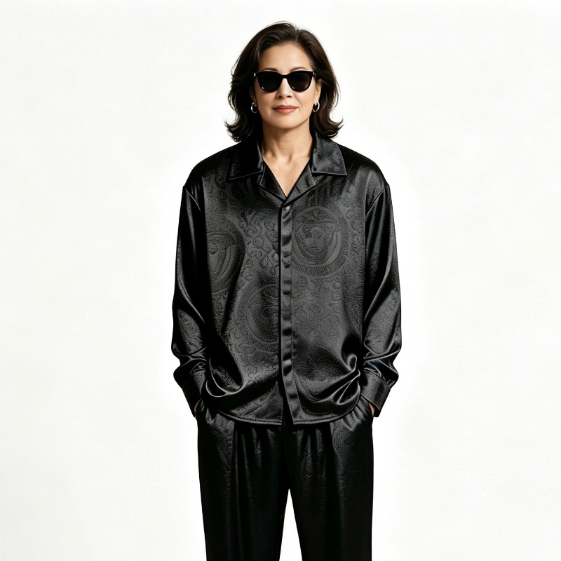 2026 New Medusa Pajamas for Women, Long and Short Sleeve Ice Silk Set, Can Be Worn Outside, Home Wear for Men, Summer, High-End Feel 2026 New Medusa Pajamas for Women, Long and Short Sleeve Ice Silk Set, Can Be Worn Outside, Home Wear for Men, Summer, High-End Feel