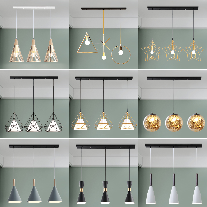 Nordic Geometric Dining Hall Lamp Chandelia Triple Head Dining Room Lamps Modern Minima Creative Personality Headboard Small Chandelia