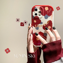 ins red oil painting flowers apply iPhone12promax apple 13 phone shell 11 female models xs silicone xr 8p
