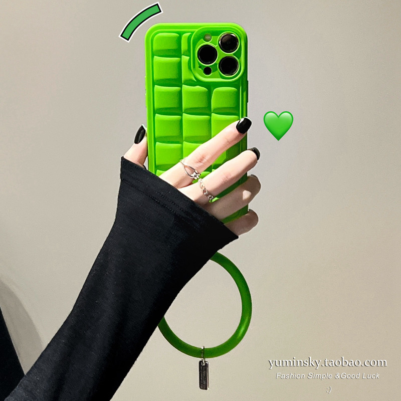 Fluorescent green square hanging ring applicable iPhone13promax apple 12 mobile phone protection shell 11 personality xs soft xr female 8p