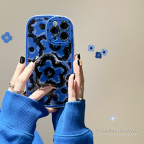ins blue oil painting flower bracket apply iPhone13promax apple 12 phone shell 11 women xs soft xr tide 8