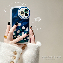 Blue oil painting flowers apply iPhone12promax Apple 13 phone shell 11 xs female xr brief about 8 sets
