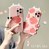 Summer pink peaches apply iPhone12promax Apple 13 11 phone shell xs xr stereo 8p hanging rope
