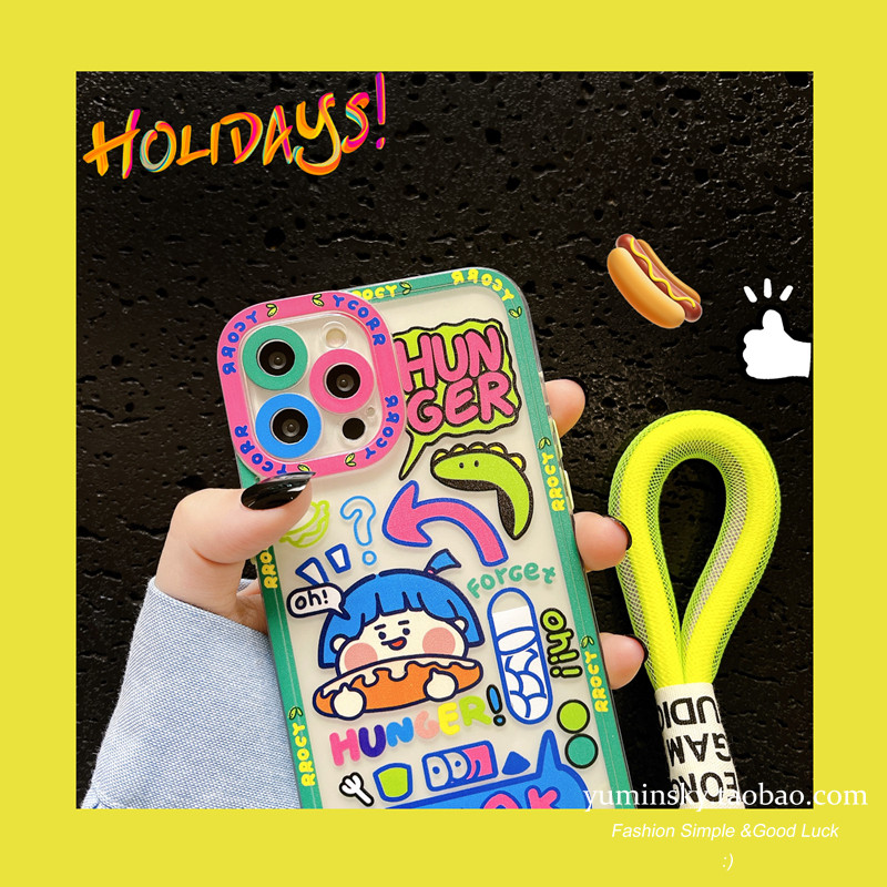 Graffiti girl's sling applies iPhone13promax Apple 12 mobile phone protection shell 11 anti-fall xr 8plus soft xs