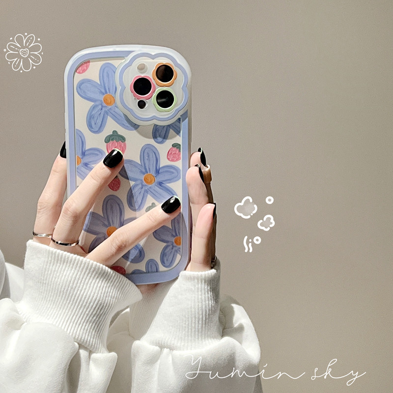 ins oil painting strawberry flowers apply iPhone12 apple 13promax mobile phone protection shell 11 art x xr anti-fall 8