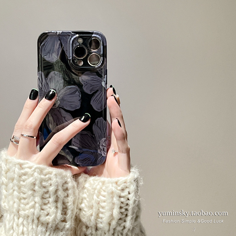 Lukewarm wind ink flowers apply iPhone12 Apple 13promax mobile phone protection shell 11 black xsxr female 8 tide