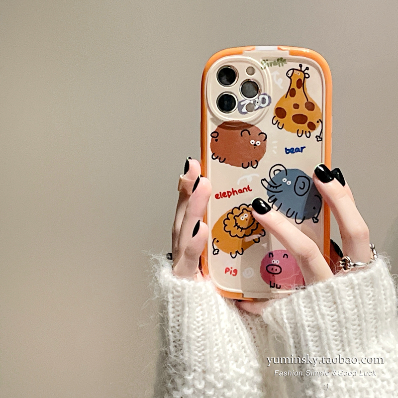 Cartoon small animal applies iPhone13pro Apple 12 phone protection shell 11 bracket xsmax border xr new 8p